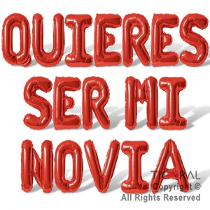 SET DE GLOBOS METALIZADO FRASE QUIERES SER MI NOVIA 17 UNIDADES ROJO 